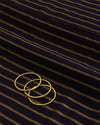 Navy Blue Raw Silk Fabric with Gold Stripes