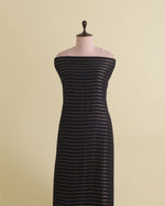 Navy Blue Raw Silk Fabric with Gold Stripes