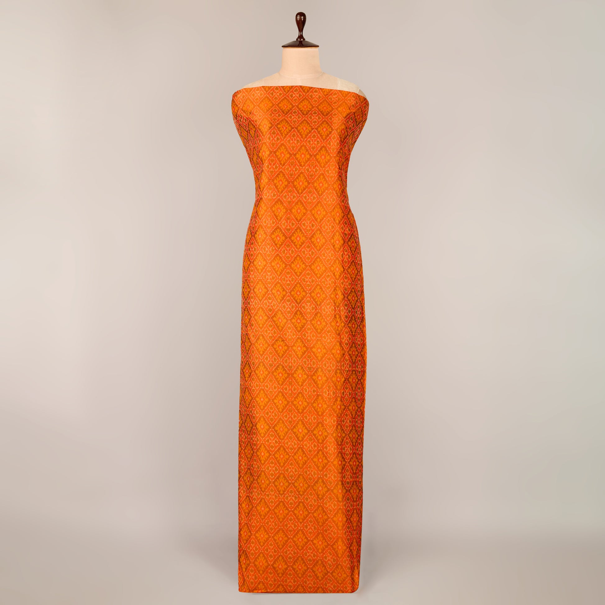 Orange Raw Silk Ikat Fabric for traditional garments
