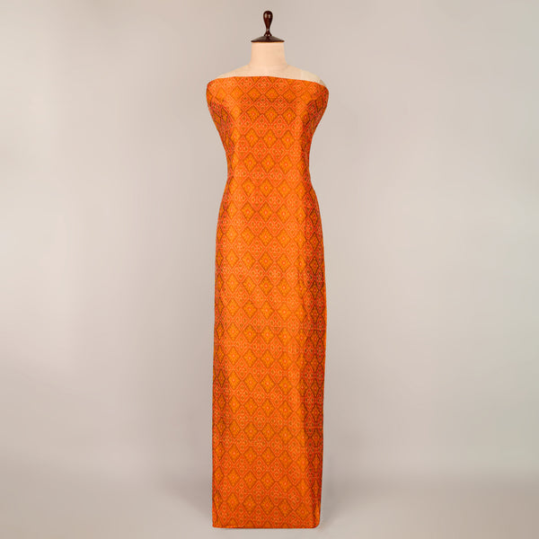 Orange Raw Silk Ikat Fabric