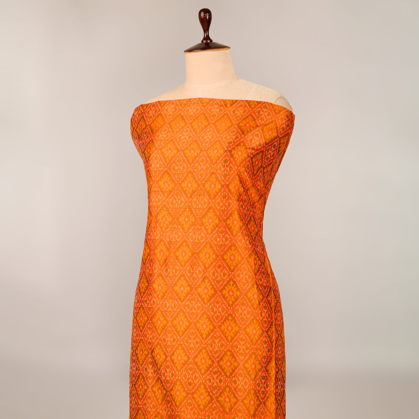Orange Raw Silk Ikat Fabric