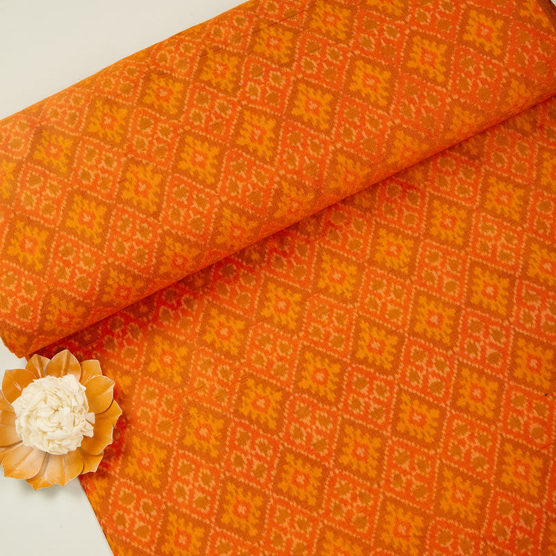 Orange Raw Silk Ikat Fabric