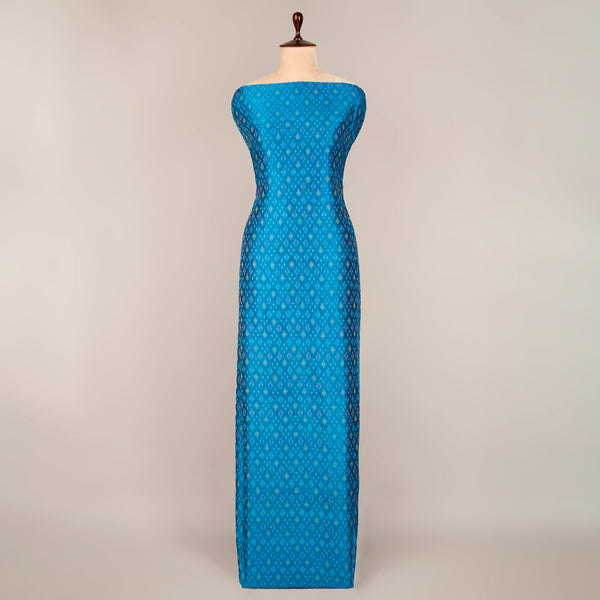 Peacock Blue Raw Silk Ikat Fabric