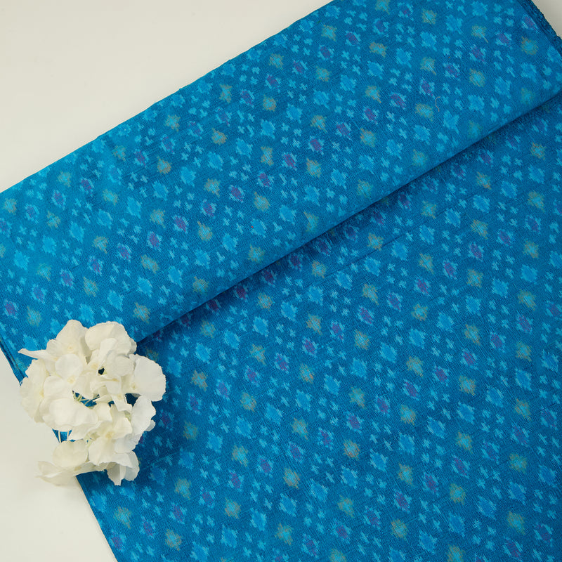 Peacock Blue Raw Silk Ikat Fabric