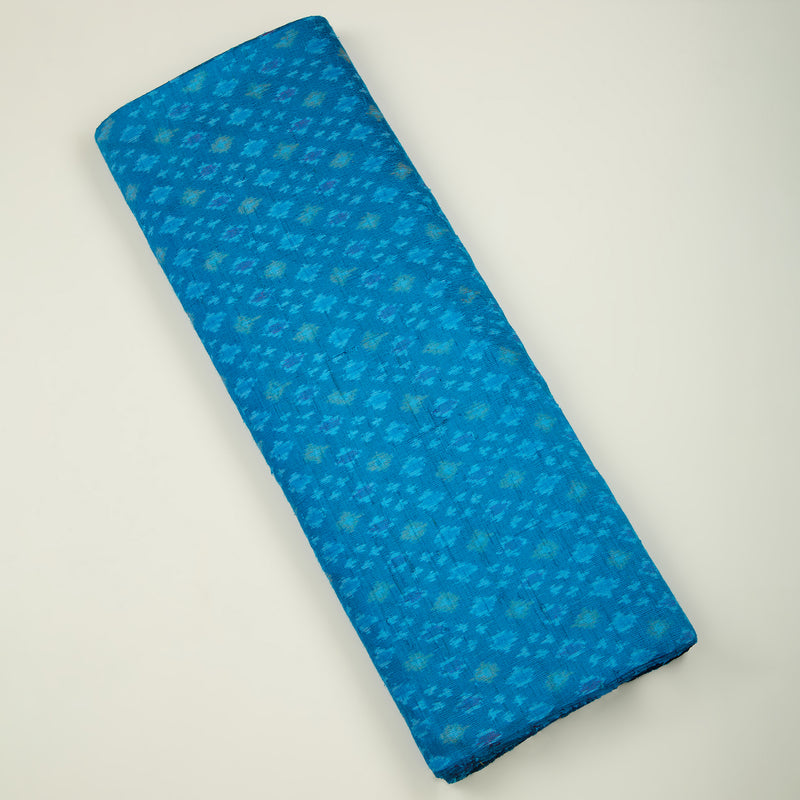 Peacock Blue Raw Silk Ikat Fabric