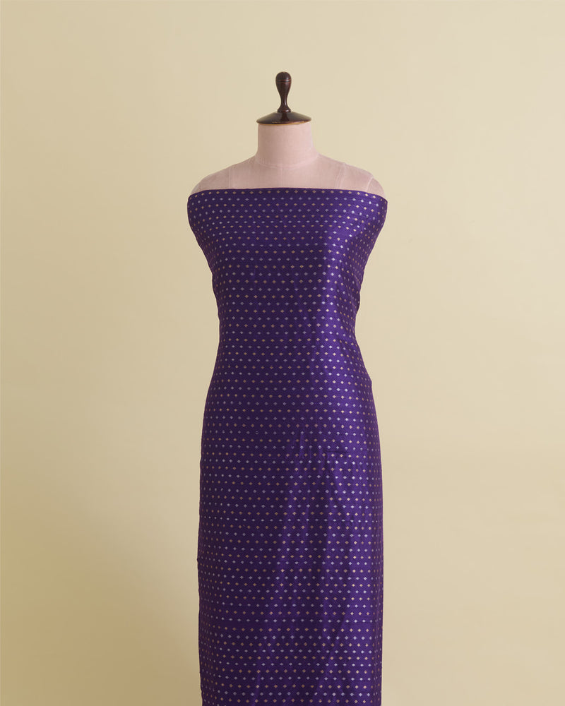 Purple Raw Silk Fabric with Gold & Silver Diamond Weave