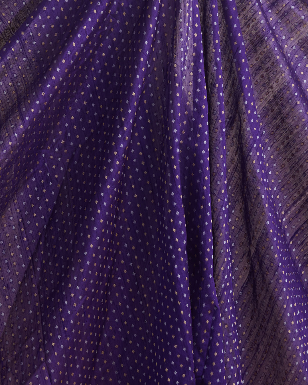 Purple Raw Silk Fabric with Gold & Silver Diamond Weave