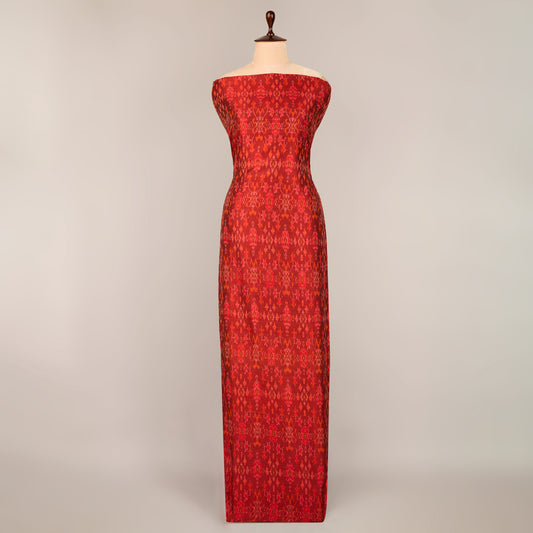 Red Raw Silk Ikat Fabric for kurtas and festive fashion