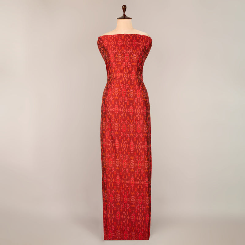 Red Raw Silk Ikat Fabric for kurtas and festive fashion