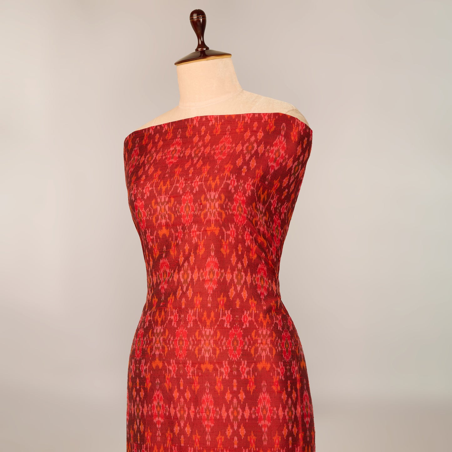 Red Raw Silk Ikat Fabric