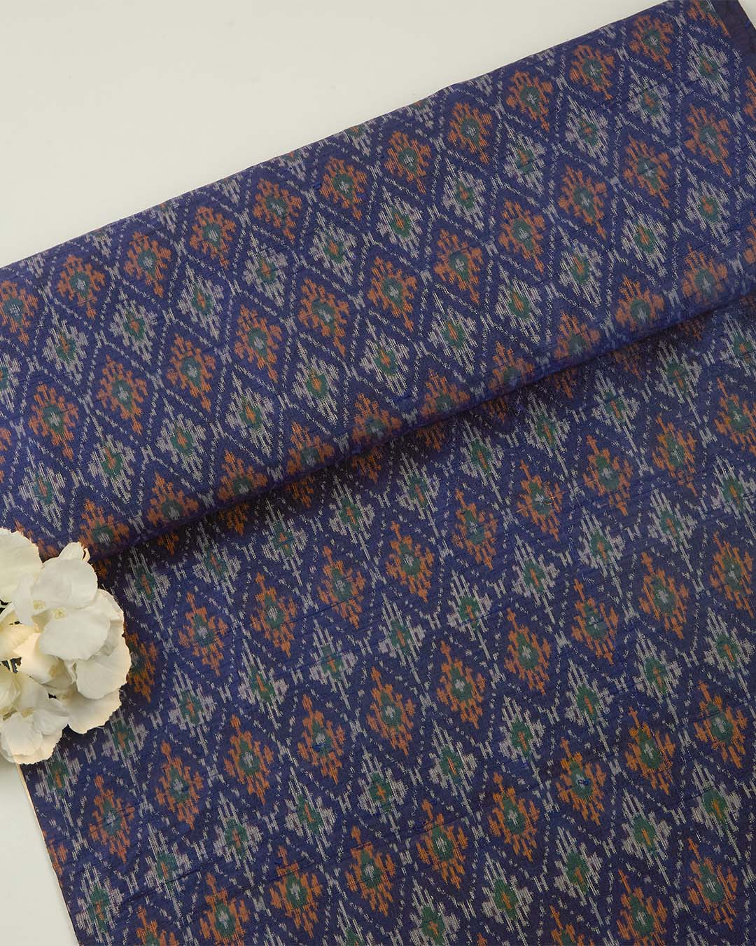 Navy Blue Raw Silk Ikat Fabric