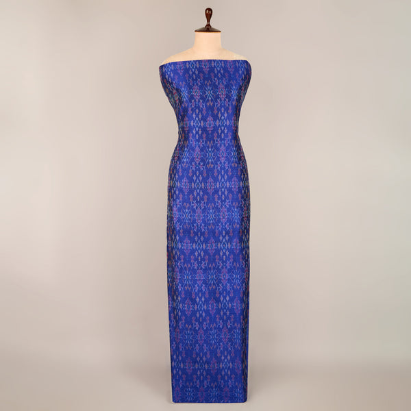 Royal Blue Raw Silk Ikat Fabric