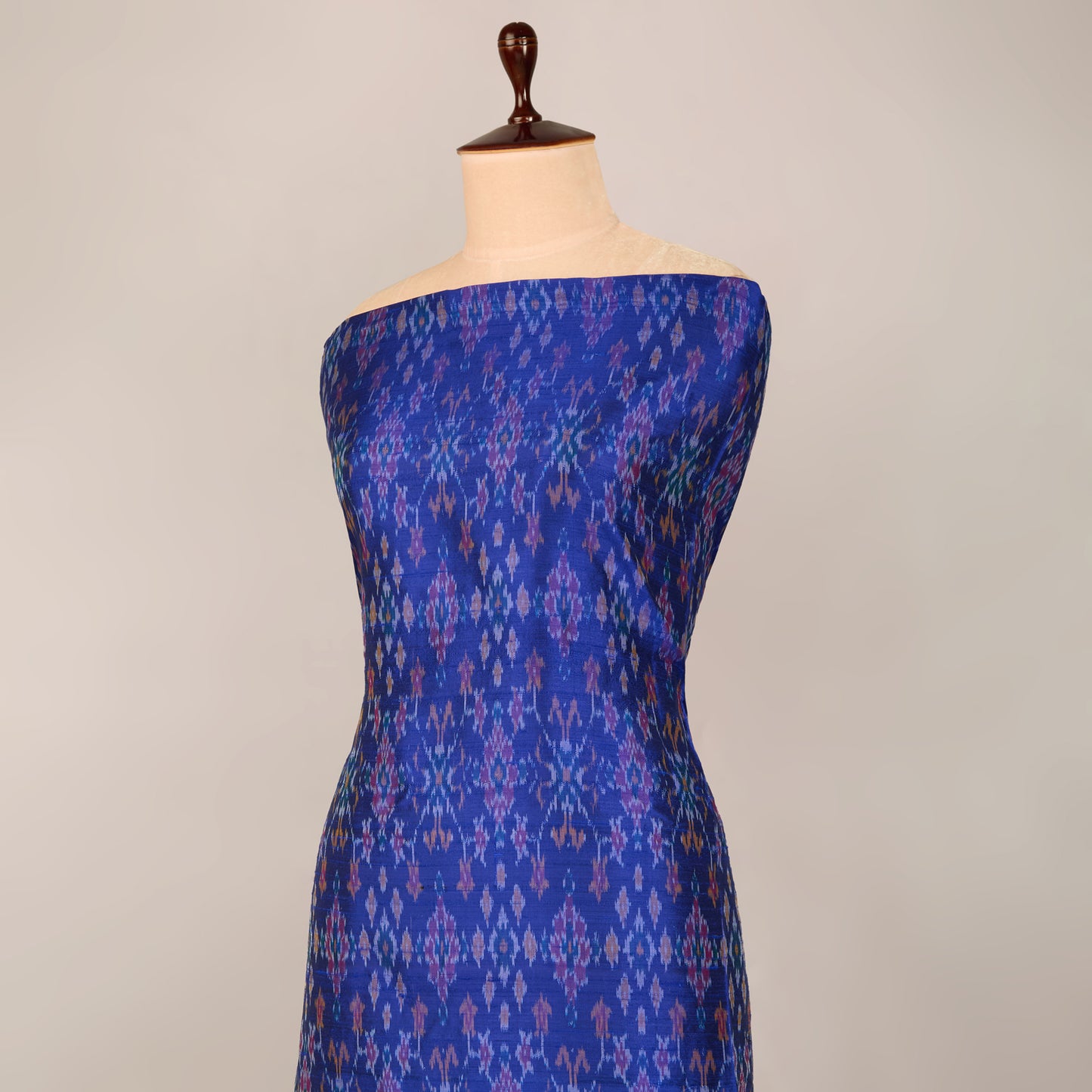 Royal Blue Raw Silk Ikat Fabric