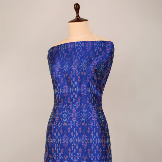 Royal Blue Raw Silk Ikat Fabric