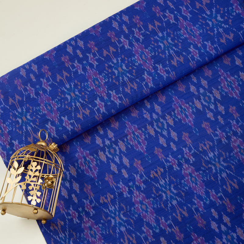 Royal Blue Raw Silk Ikat Fabric