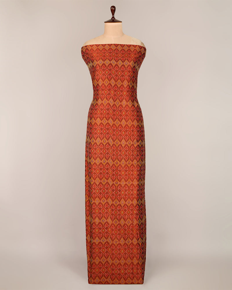 Red Raw Silk Ikat Fabric