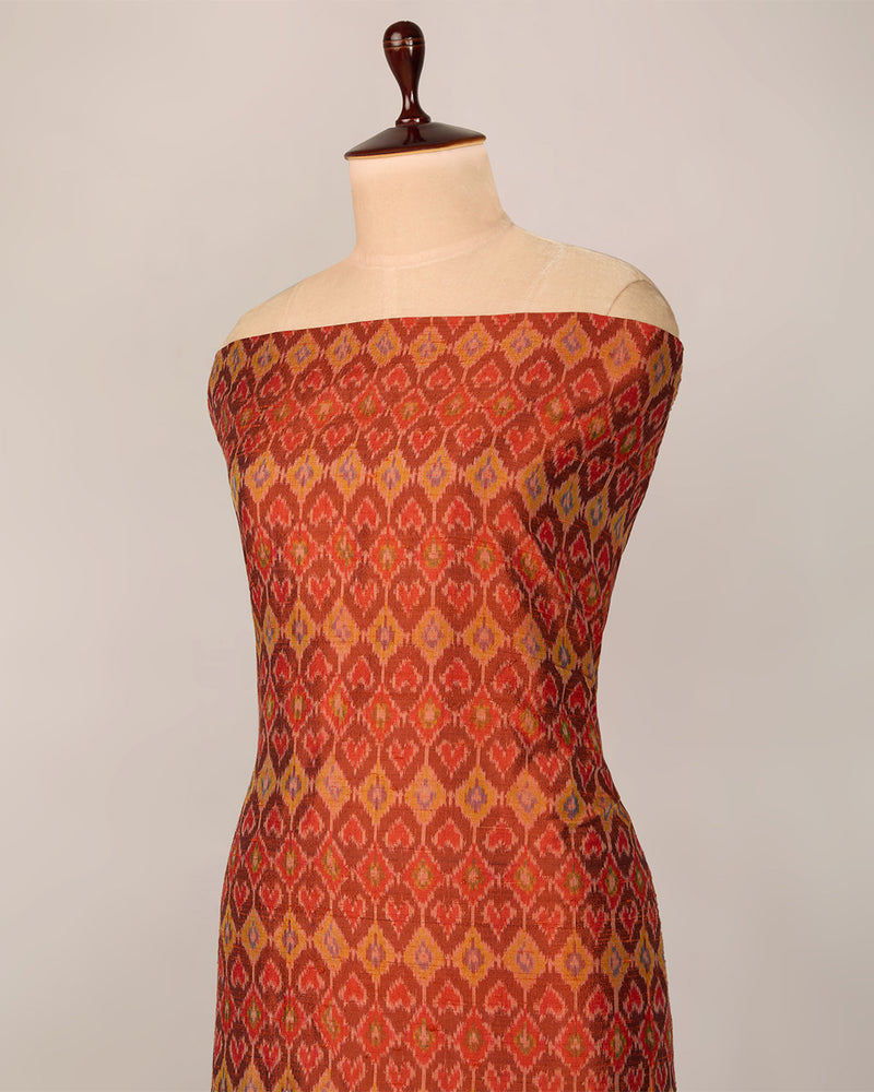 Red Raw Silk Ikat Fabric