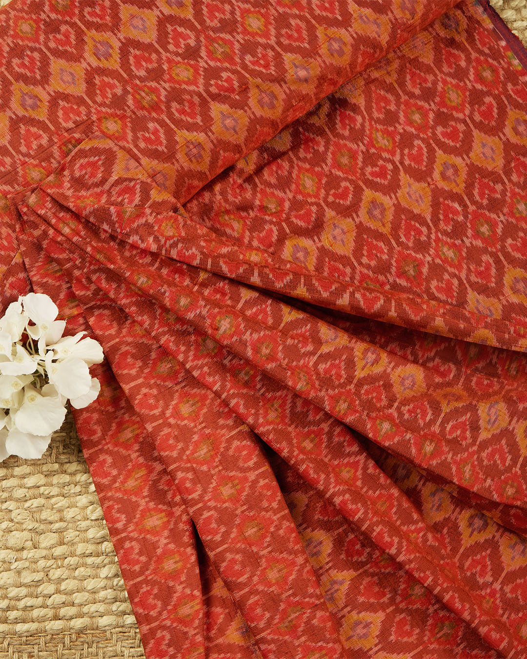 Red Raw Silk Ikat Fabric