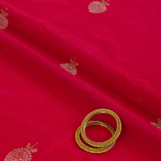 Red Raw Silk Handloom Mina Butta Fabric
