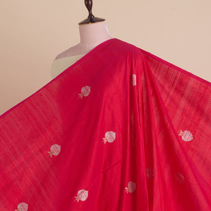 Red Raw Silk Handloom Mina Butta Fabric