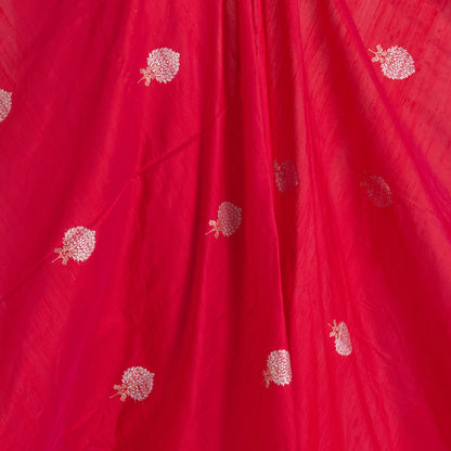 Red Raw Silk Handloom Mina Butta Fabric