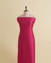 Rani Pink Raw Silk Fabric with Silver Zari Strips and Satin Border