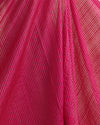 Rani Pink Raw Silk Fabric with Silver Zari Strips and Satin Border