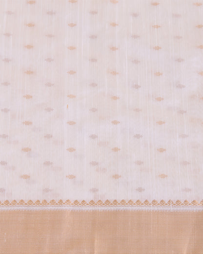 White Raw Silk G/S Buti Fabric with Gold Lagdi Border