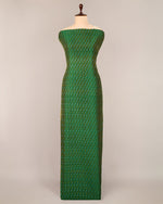 Bottle Green Raw Silk Ikat Suit with Gold Daman Border