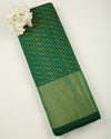 Bottle Green Raw Silk Ikat Suit with Gold Daman Border