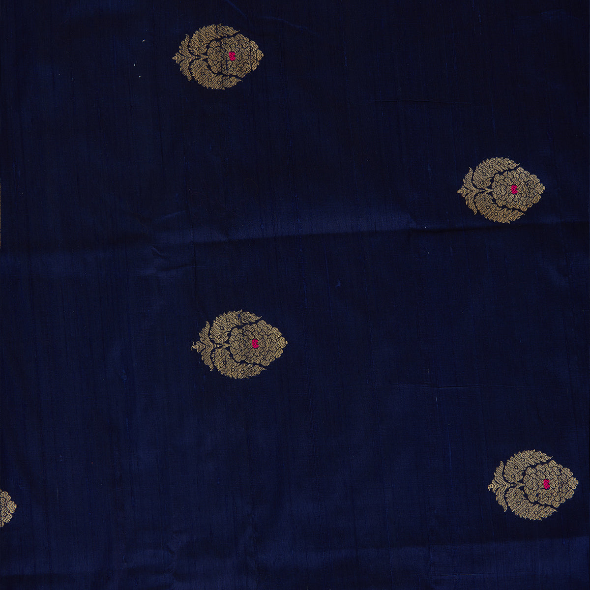 Navy Blue Raw Silk Handloom Mina Butta Fabric