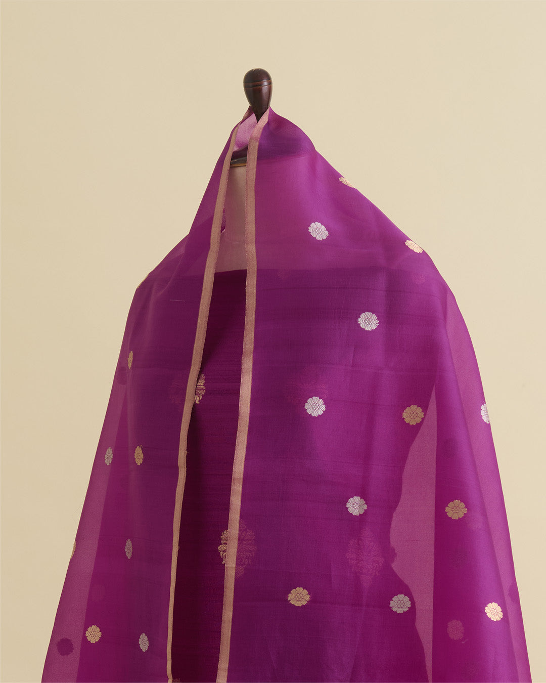 Magenta Raw Silk Suit with Woven Butta Kurta and Organza Dupatta