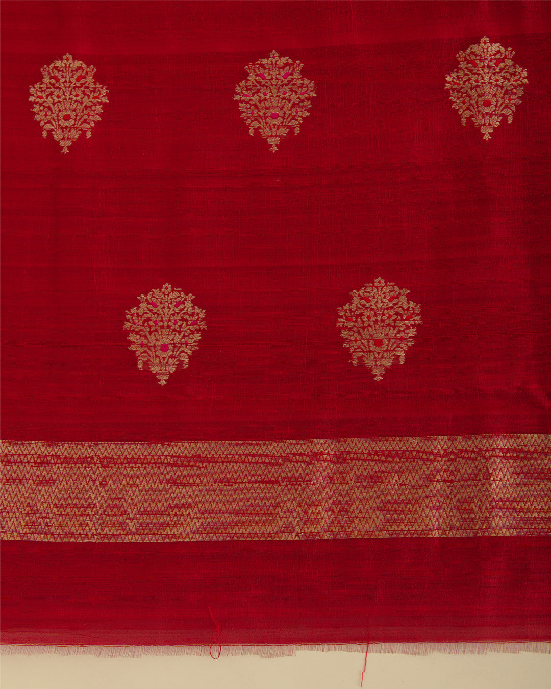 Red Raw Silk Suit with Woven Butta Kurta and Silk Organza Dupatta