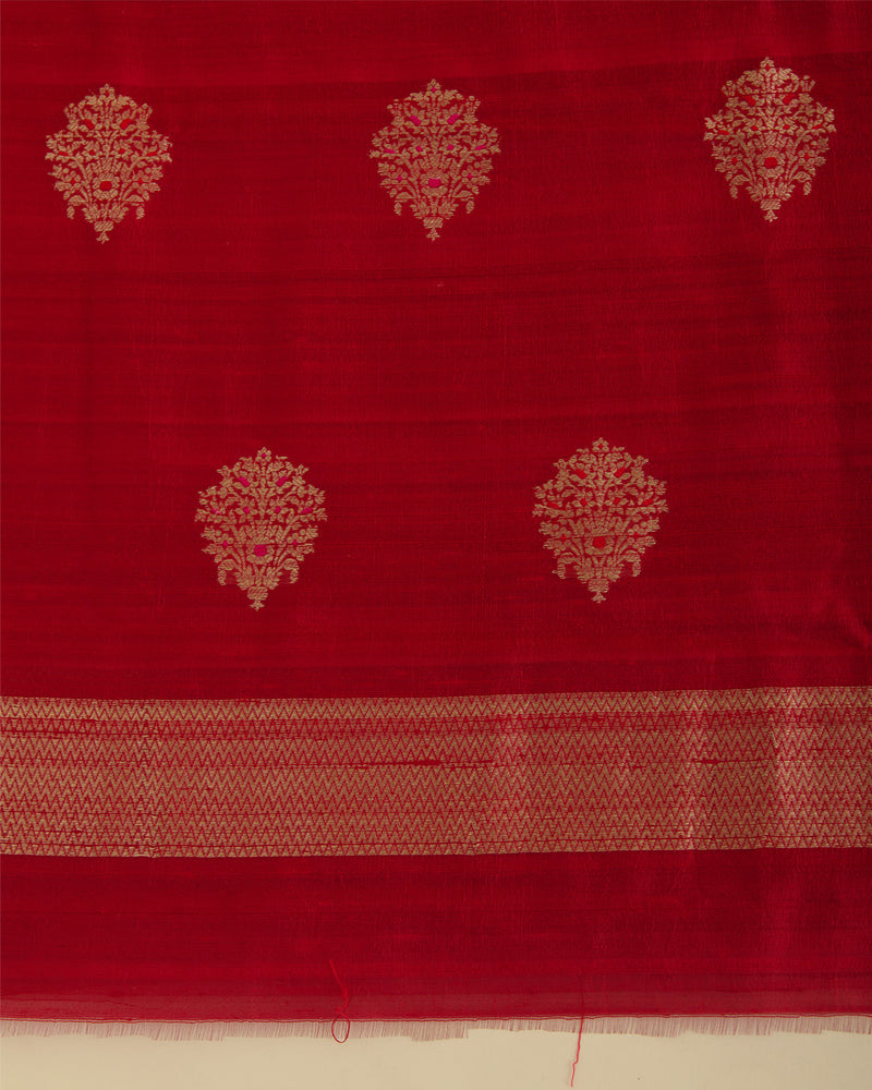 Red Raw Silk Suit with Woven Butta Kurta and Silk Organza Dupatta