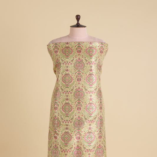 Beige Silk Khinkhab Brocade Minakari Woven Fabric