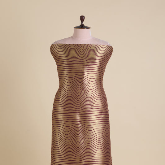 Brown Silk Brocade Gold Geometric Woven Fabric