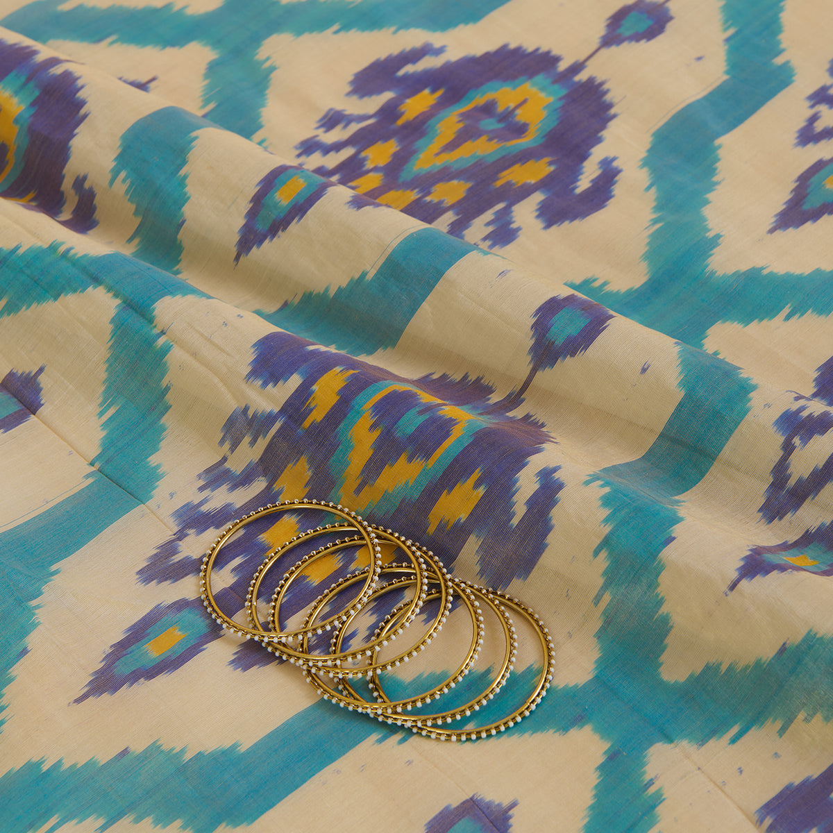 Beige Silk Tissue Ikat Patola Fabric