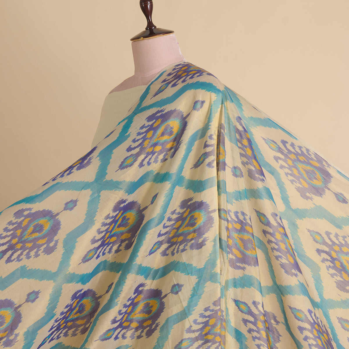 Beige Silk Tissue Ikat Patola Fabric