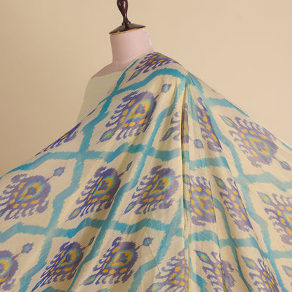 Beige Silk Tissue Ikat Patola Fabric