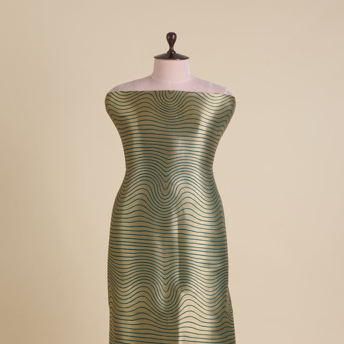 Bottle Green Silk Brocade Gold Geometric Woven Fabric