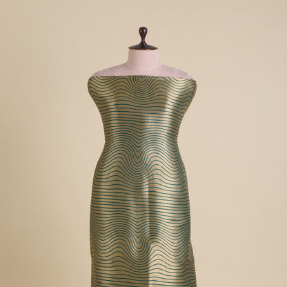 Bottle Green Silk Brocade Gold Geometric Woven Fabric