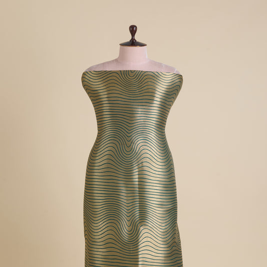 Bottle Green Silk Brocade Gold Geometric Woven Fabric