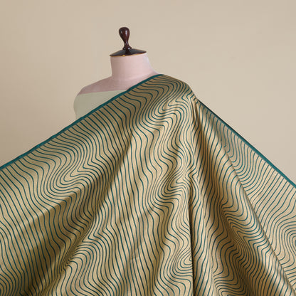 Bottle Green Silk Brocade Gold Geometric Woven Fabric
