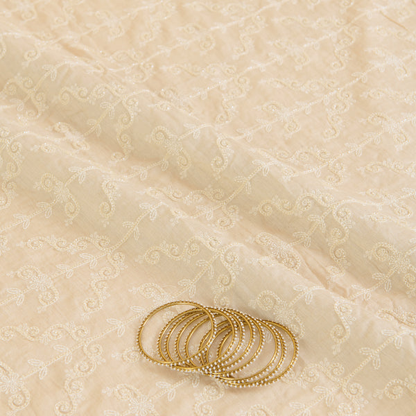 Beige Spun Tussar Thread & Cut-Dana Jaal Embroidered Fabric