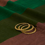 Brown Green Slub Silk Digital Printed Multi Patta Fabric