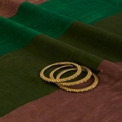 Brown Green Slub Silk Digital Printed Multi Patta Fabric