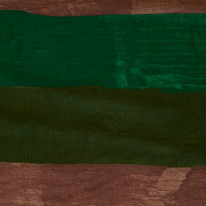 Brown Green Slub Silk Digital Printed Multi Patta Fabric