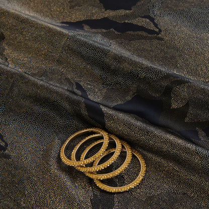 Black Satin Silk Abstract Printed Fabric