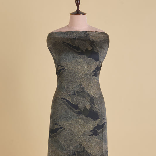 Black Satin Silk Abstract Printed Fabric