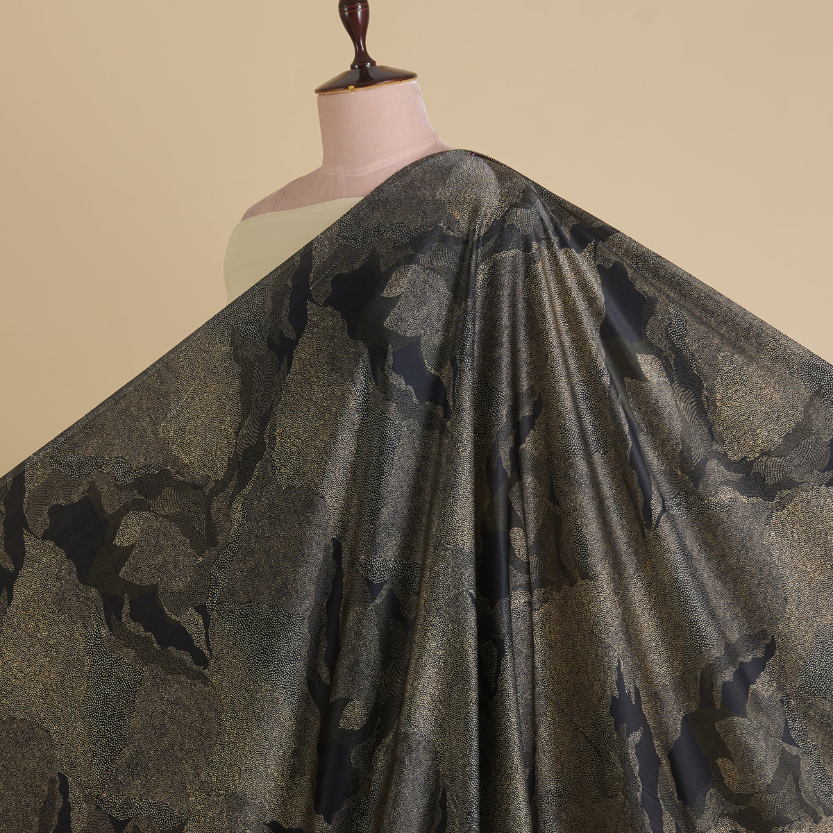 Black Satin Silk Abstract Printed Fabric
